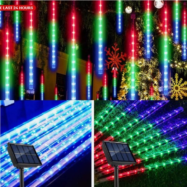 Ηλιακή Χριστουγεννιάτικη LED Βροχή Μετεωριτών 8τμχ X 50cm BX-045 Μπλε/Πολύχρωμος φωτισμός