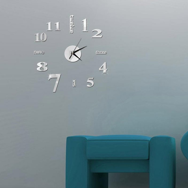 Ρολόι Τοίχου Αυτοκόλλητο 3D DIY 40-50cm Ασημί (ZH01520)