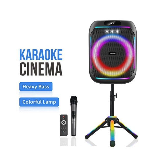 Ασύρματο ηχείο Karaoke Partybox Bluetooth 60W 8″ με βάση, ασύρματο μικρόφωνο, τηλεχειριστήριο και πολύχρωμο φωτισμό (WGY-868)