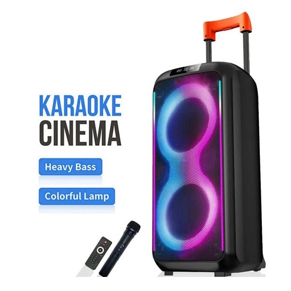 Ασύρματο διπλό ηχείο Karaoke Partybox Bluetooth με ροδάκια, ηχείο subwoofer 40W 2×8″ με ασύρματο μικρόφωνο, τηλεχειριστήριο και RGB φωτισμό (DR-8830)