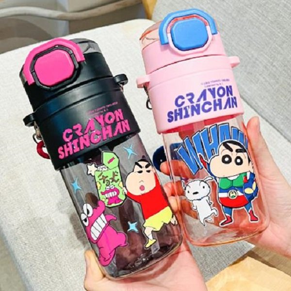 Παιδικό Παγουράκι-Ποτήρι Crayon Shin-chan με Καλαμάκι και Κορδόνι 650ml (BH1010-16) Ροζ/Μαύρο
