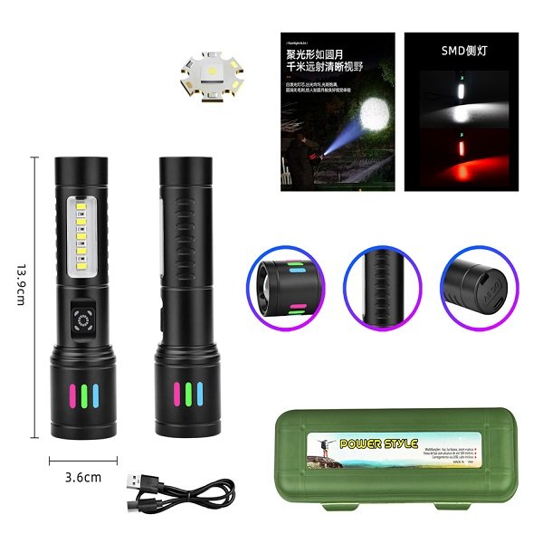 LED Επαναφορτιζόμενος Φακός COB με Πλαϊνό φακό LED Λευκού και κόκκινου φωτισμού 6 ρυθμίσεων φωτισμού (BL-625-TG)