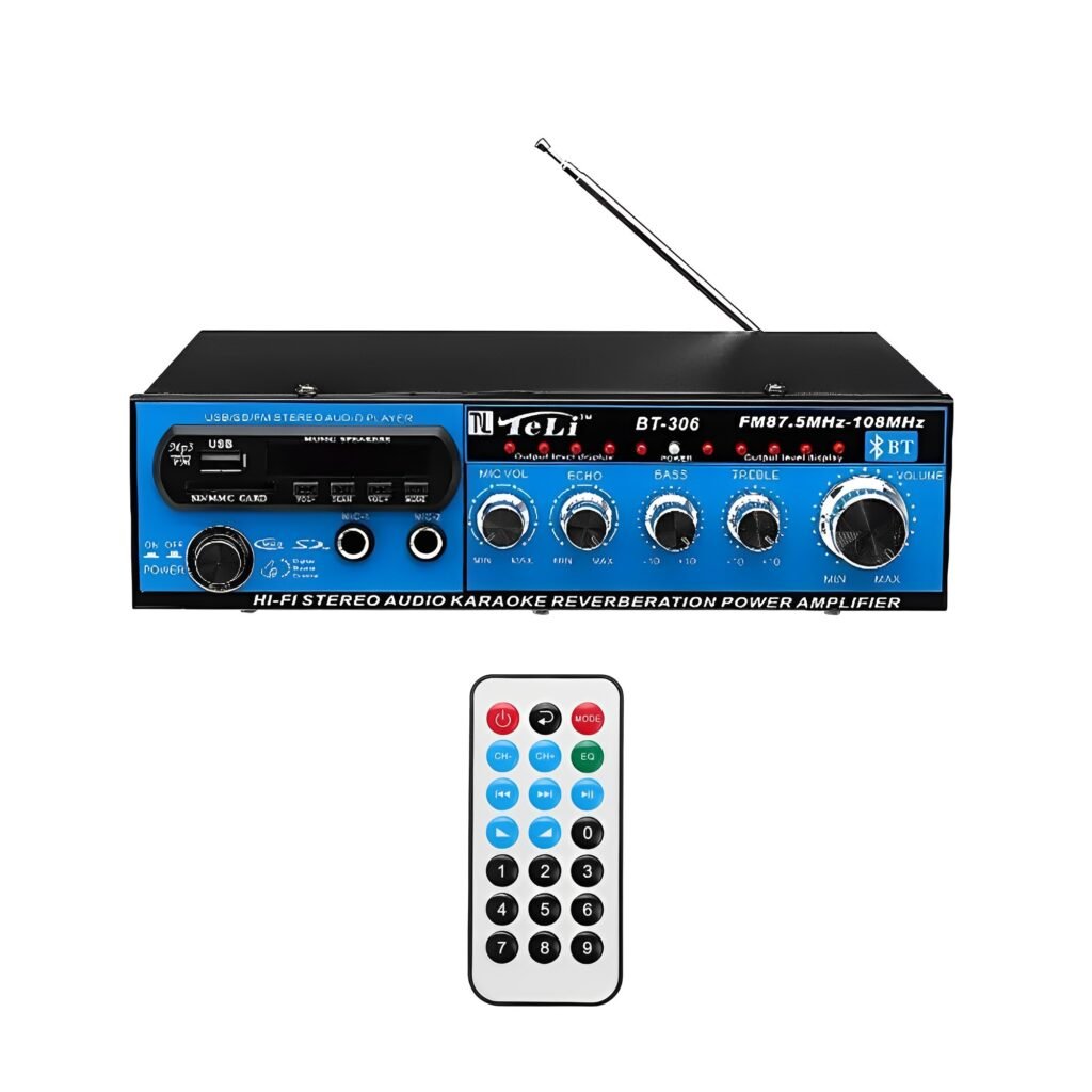 Ενισχυτής με Λειτουργία Karaoke-Bluetooth-FM-USB-TF-AUX και Τηλεχειριστήριο 12V/220V (BT-306)