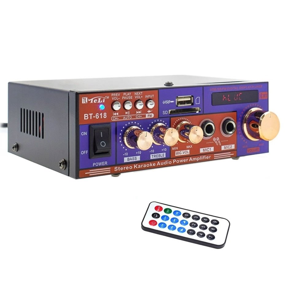 Ενισχυτής με Λειτουργία Karaoke-Bluetooth-FM-USB-TF-AUX και Τηλεχειριστήριο 12V/220V (BT-618)