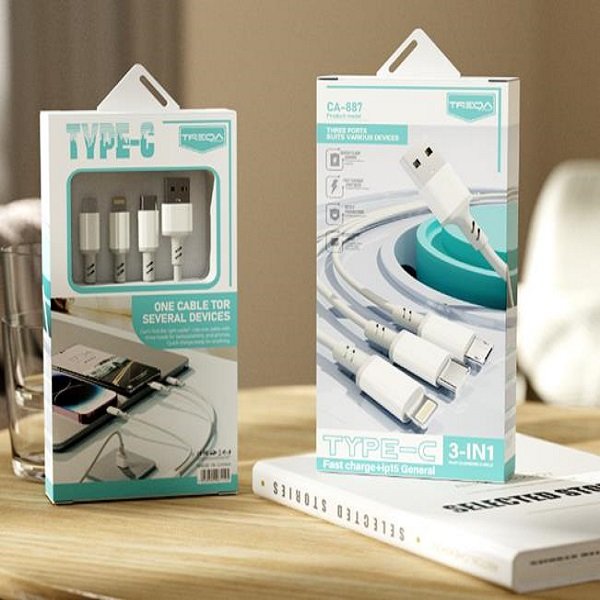 Καλώδιο φόρτισης 3 σε 1 από USB-A σε Lightning,TYPE-C,micro USB 1.2m (CA-887)