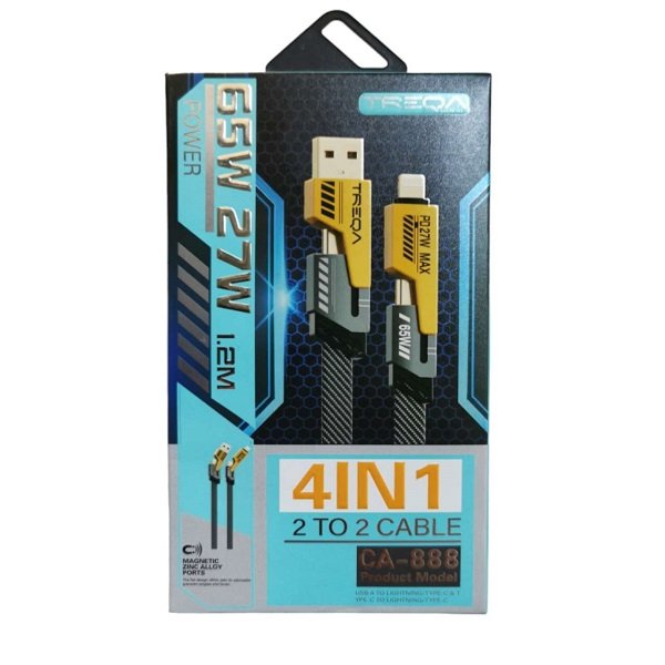 Καλώδιο φόρτισης 4 σε 1 από USB-A ή TYPE-C σε Lightning(27W) ή TYPE-C(65W) 1.2m (CA-888)