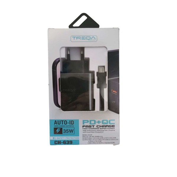 Φορτιστής ταχείας φόρτισης με Θύρα USB-A 15W και Θύρα USB-C 35W και Καλώδιο TYPE-C σε TYPE-C Μαύρος (CH-639-CC)