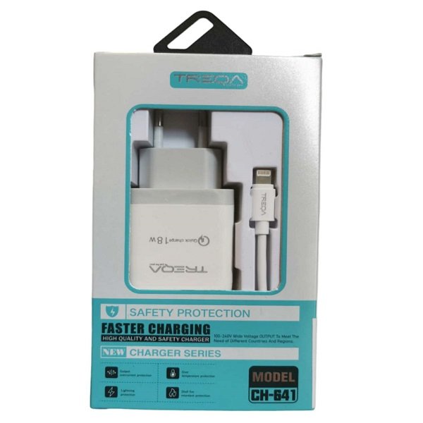 Φορτιστής ταχείας φόρτισης με Θύρα USB-A και Καλώδιο lightning 18W Λευκός (CH-641-IOS)