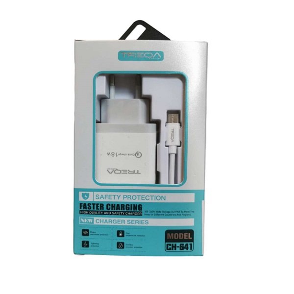 Φορτιστής ταχείας φόρτισης με Θύρα USB-A και Καλώδιο TYPE-C 18W Λευκός (CH-641-TYPE-C)