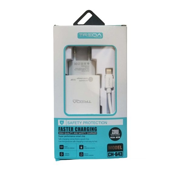 Φορτιστής ταχείας φόρτισης με Θύρα USB-A και Θύρα USB-C και Καλώδιο Lightning 35W Λευκός (CH-643-IOS)