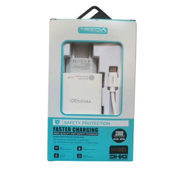 Φορτιστής ταχείας φόρτισης με Θύρα USB-A και Θύρα USB-C και Καλώδιο Micro 35W Λευκός (CH-643-V8)