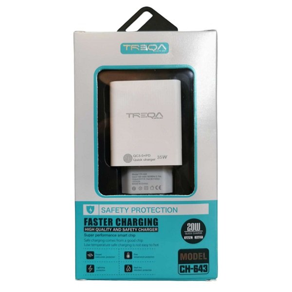 Φορτιστής ταχείας φόρτισης με Θύρα USB-A και Θύρα USB-C 35W Λευκός (CH-643)