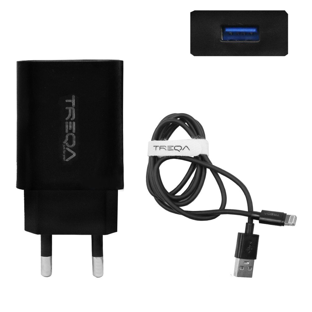 Φορτιστής Ταχείας Φόρτισης με 1 Θύρα USB 3.1A 18W και Καλώδιο Lightning 1m Treqa Μαύρο (CS-220)