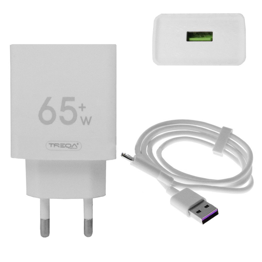 Φορτιστής Ταχείας Φόρτισης με 1 Θύρα USB 4.5A 65W και Καλώδιο USB Type-C 1m Treqa Λευκό (CS-228)