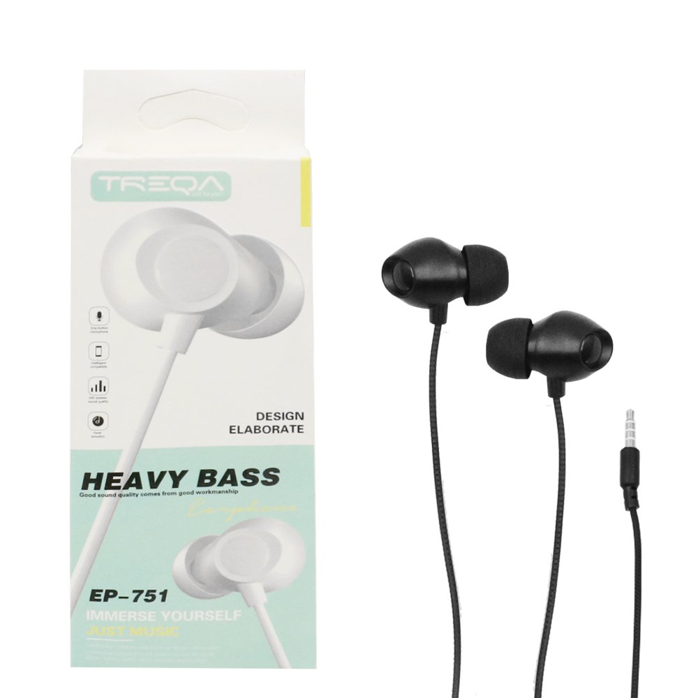 Ακουστικά Κινητού Handsfree In-ear με Βύσμα Jack 3.5mm Treqa Μαύρα (EP-751)