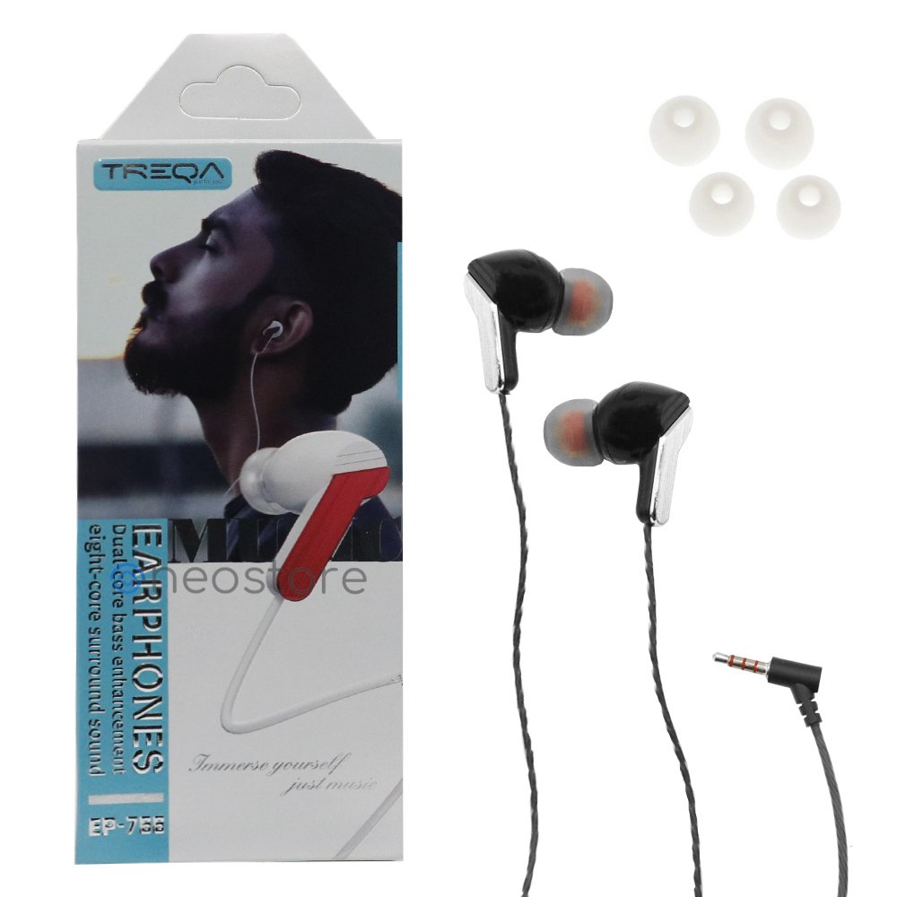Ακουστικά Κινητού Handsfree In-ear με Βύσμα Jack 3.5mm Treqa Μαύρο (EP-766)