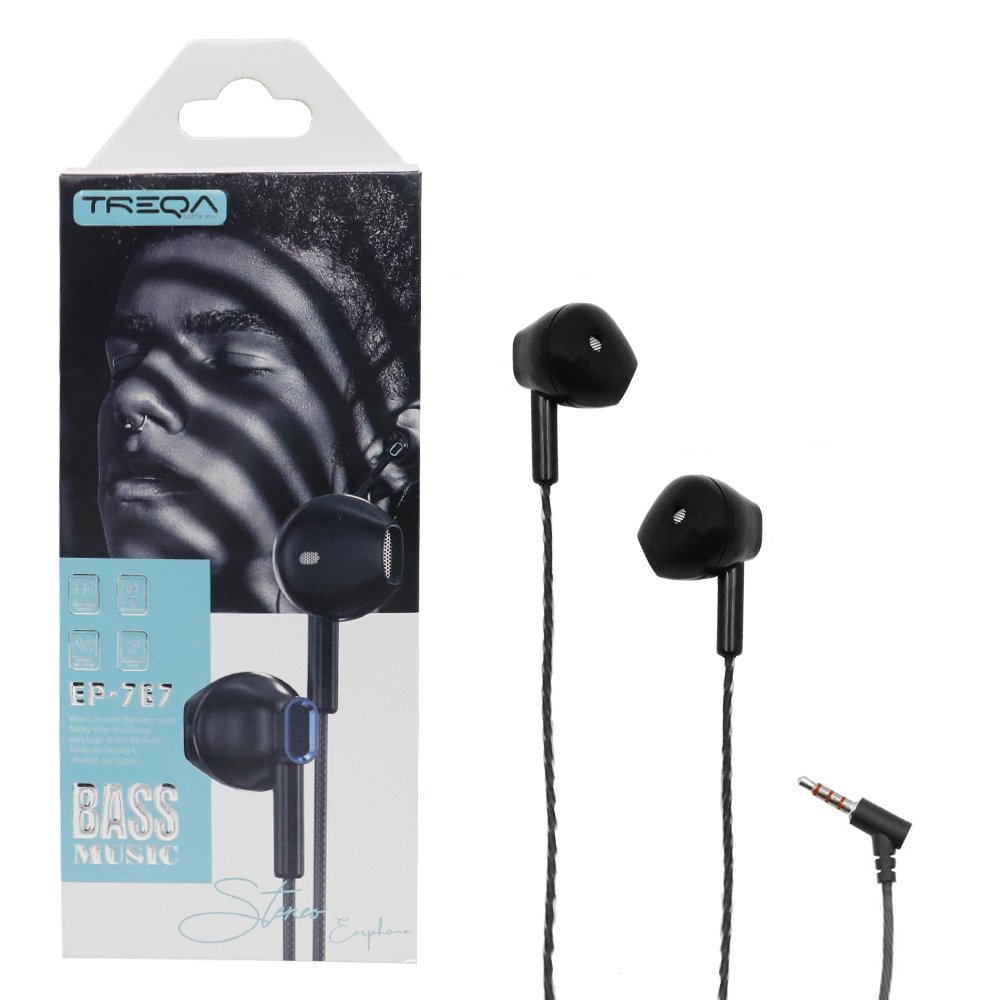 Ακουστικά Κινητού Handsfree Earbuds με Βύσμα Jack 3.5mm Treqa Μαύρο (EP-767)