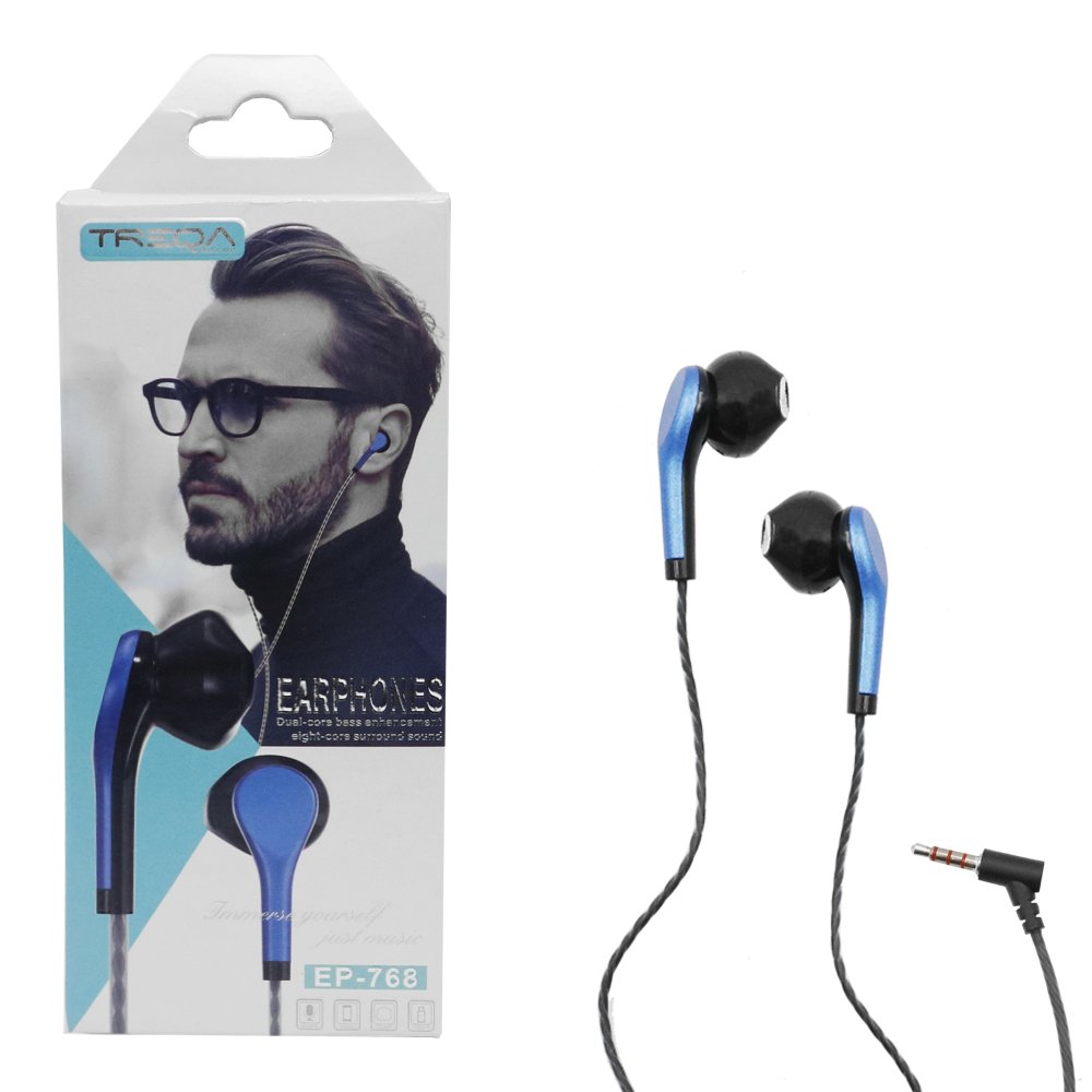 Ακουστικά Κινητού Handsfree Earbuds με Βύσμα Jack 3.5mm Treqa Μπλε (EP-768)