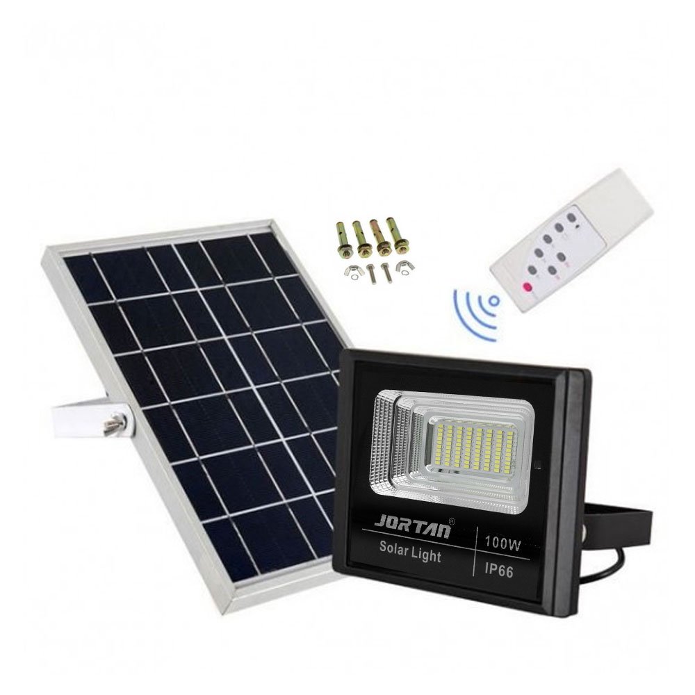 LED Αδιάβροχος Ηλιακός Προβολέας 100W 6400LM με Πάνελ & Τηλεχειριστήριο IP66 Jortan (JT-BJ100W)