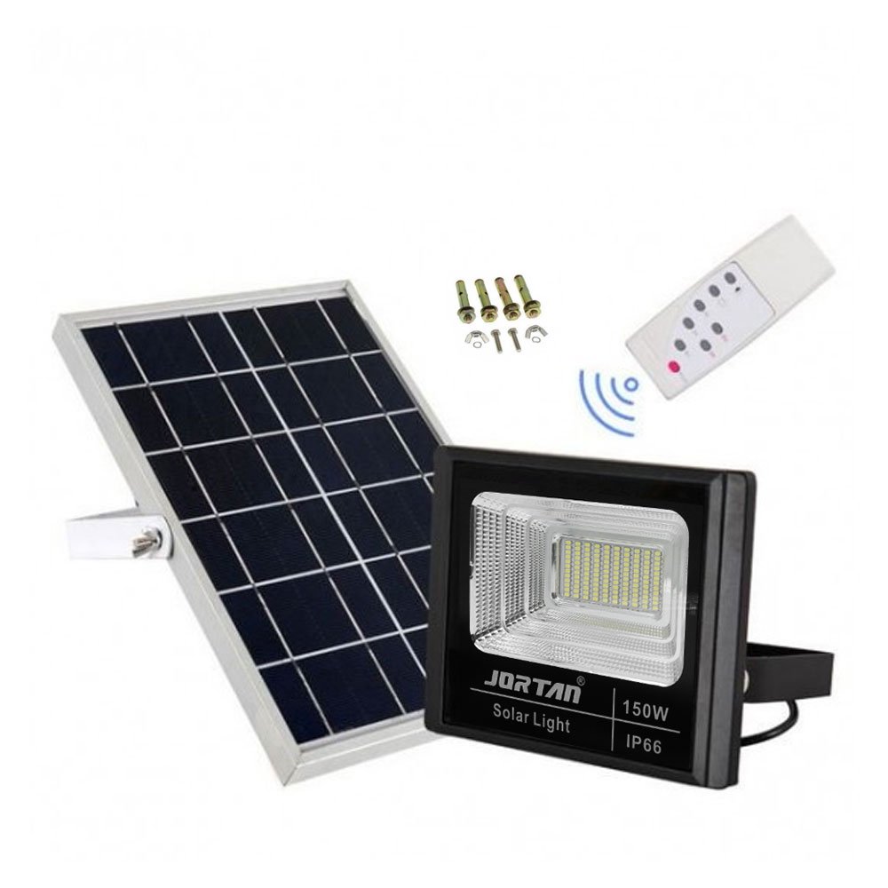 LED Αδιάβροχος Ηλιακός Προβολέας 150W 9600LM με Πάνελ & Τηλεχειριστήριο IP66 Jortan (JT-BJ150W)
