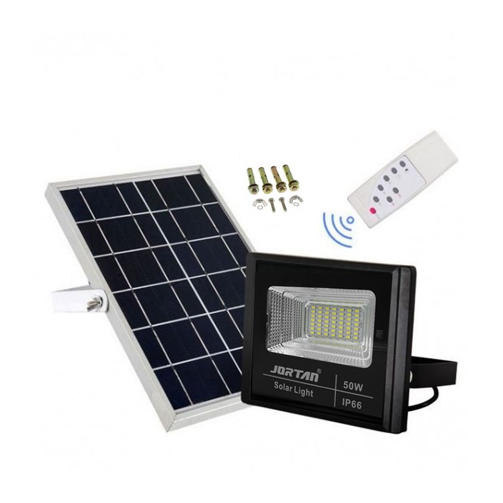 LED Αδιάβροχος Ηλιακός Προβολέας 50W 4000LM με Πάνελ & Τηλεχειριστήριο IP66 Jortan (JT-BJ50W)