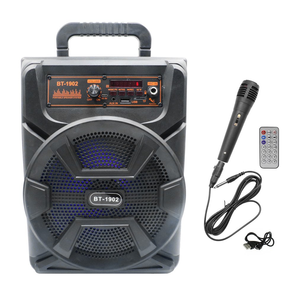 Φορητό Ασύρματο Ηχείο 8″ Bluetooth FM, USB, TF, AUX 20W TWS Μαύρο (BT-1902)