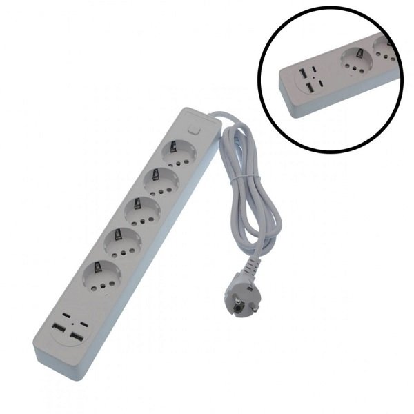 Πολύμπριζο 5 Θέσεων με Διακόπτη 2 θύρες USB 2 θύρες TYPE-C με καλώδιο 2μ. (OG2205)