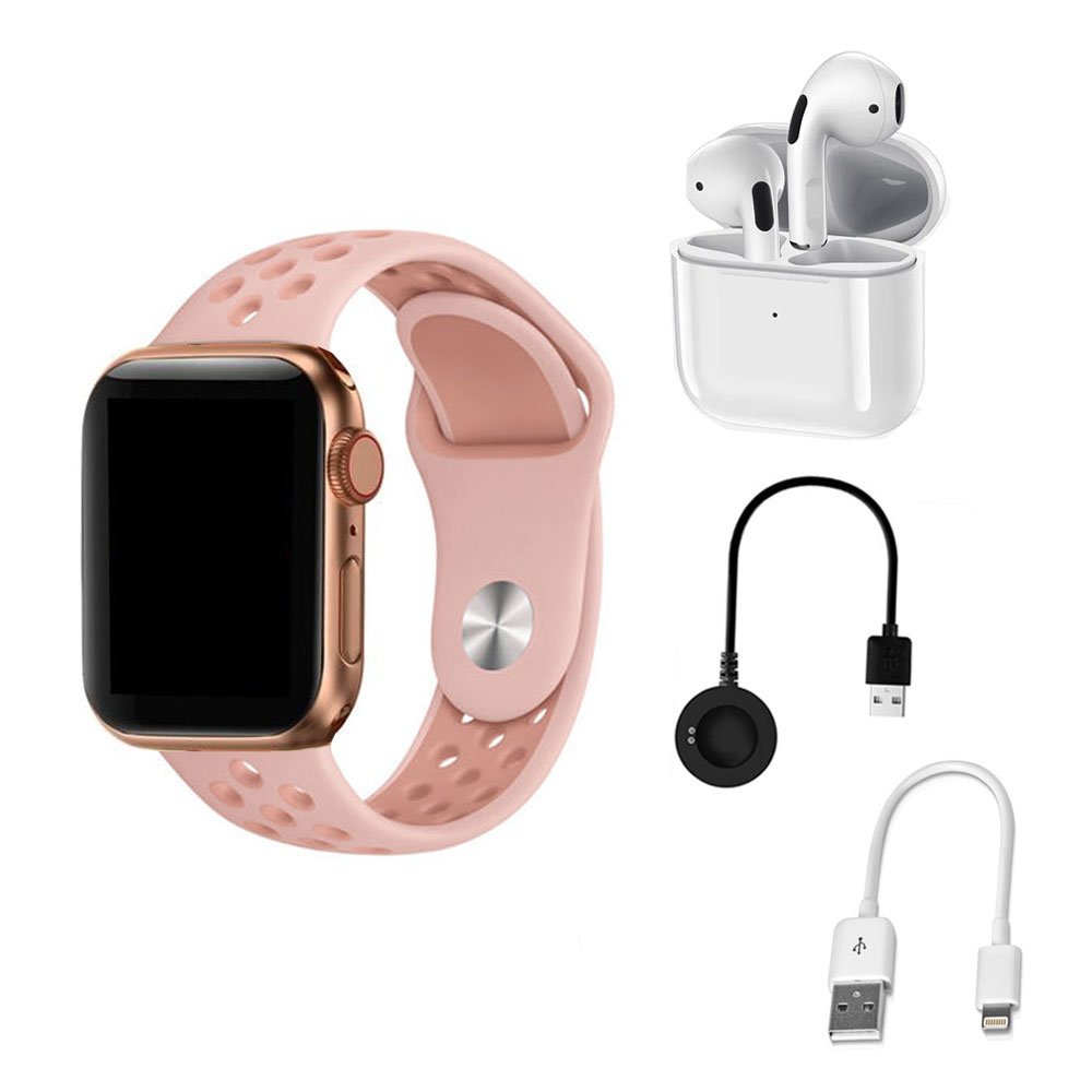 Σετ Smartwatch με 2 Λουράκια και Ακουστικά TWS Air pods Remax 2 in 1 Ροζ (Q8)