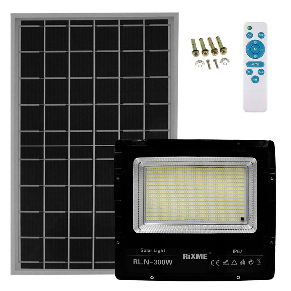 LED Αδιάβροχος Ηλιακός Προβολέας 300W 49280LM με Πάνελ και Τηλεχειριστήριο Rixme (RL.N-300W)