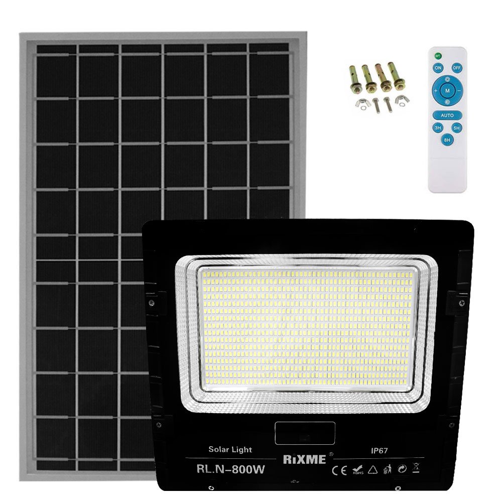 LED Αδιάβροχος Ηλιακός Προβολέας 800W 64000LM με Πάνελ & Τηλεχειριστήριο IP66 Rixme (RL.N-800W)