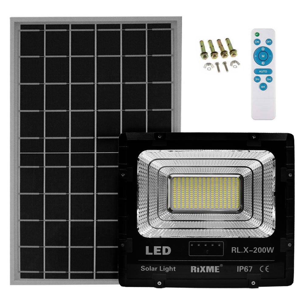 LED Αδιάβροχος Ηλιακός Προβολέας 200W 20480LM με Πάνελ & Τηλεχειριστήριο IP66 Rixme (RL.X-200W)