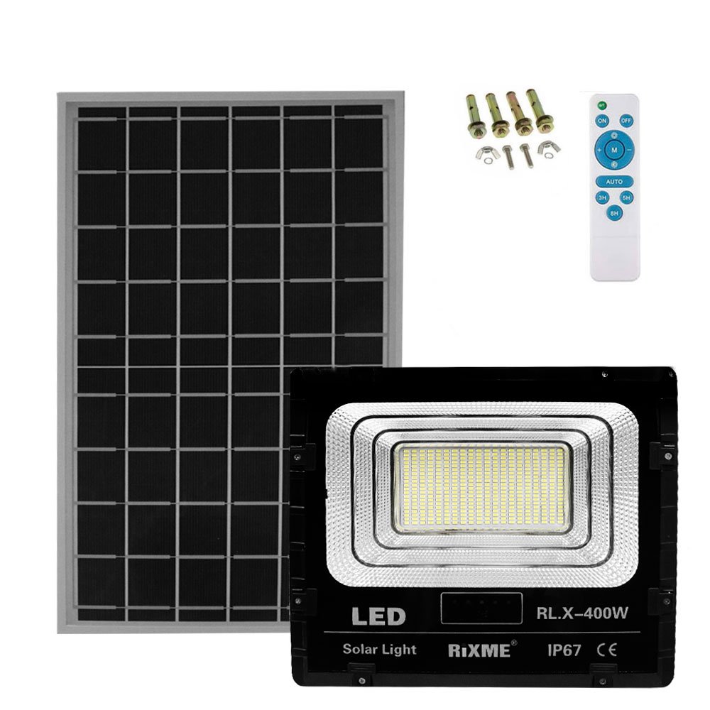 LED Αδιάβροχος Ηλιακός Προβολέας 400W 32000LM με Πάνελ & Τηλεχειριστήριο IP66 Rixme (RL.X-400W)