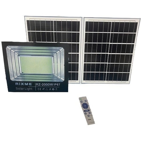 LED Αδιάβροχος Ηλιακός Προβολέας 2000W με 2 Πάνελ και Τηλεχειριστήριο (RZ-144)