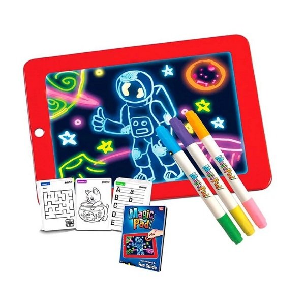 Φορητό Τάμπλετ Ζωγραφικής Magic Sketchpad με Φωσφορίζοντα Χρώματα, 30 Στένσιλ και 3 Διπλούς Μαρκαδόρους Κόκκινο (SN23521-94)