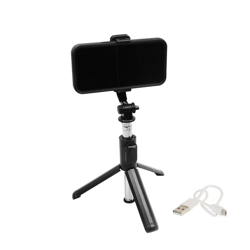 Selfie Stick με Τρίποδο και Τηλεχειριστήριο Bluetooth Treqa Μαύρο (Selfie-03)