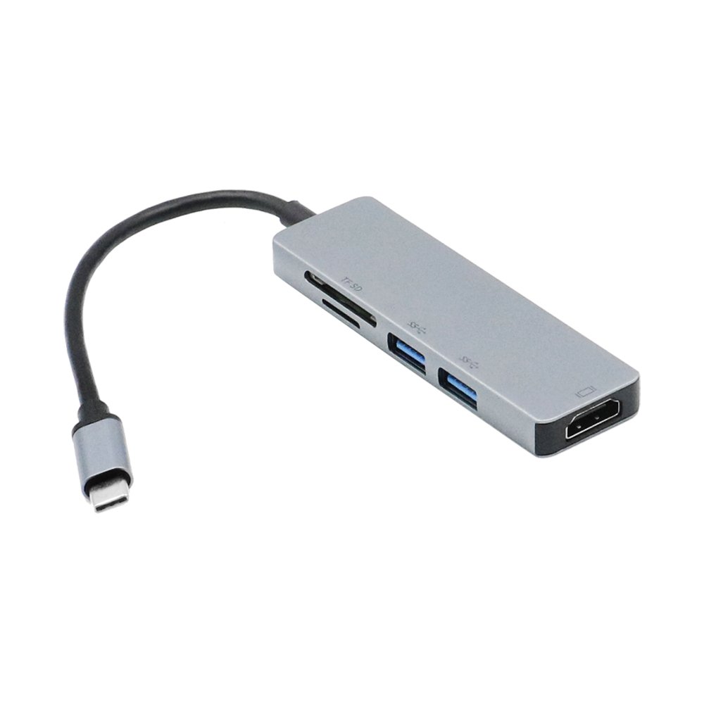 Μετατροπέας 5 σε 1 Type-C σε HDMI με 2 Θύρες USB-A OTG και Αναγνώστη Καρτών TF/SD Ασημί (TC-18)