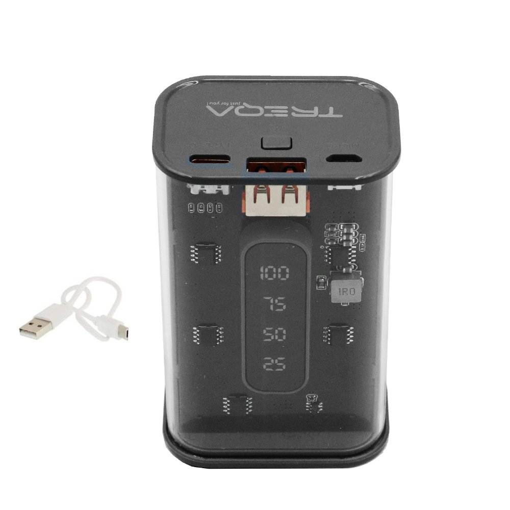 Powerbank 10000 mAh με Θύρα USB και Θύρα USB-C Μαύρο (TR-2000)