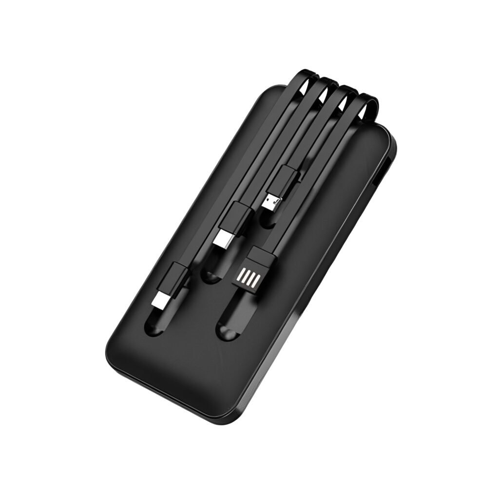 Powerbank 10000 mAh με Ενσωματωμένα Καλώδια Φόρτισης και Θύρα USB-A Treqa Μαύρο (TR-931)