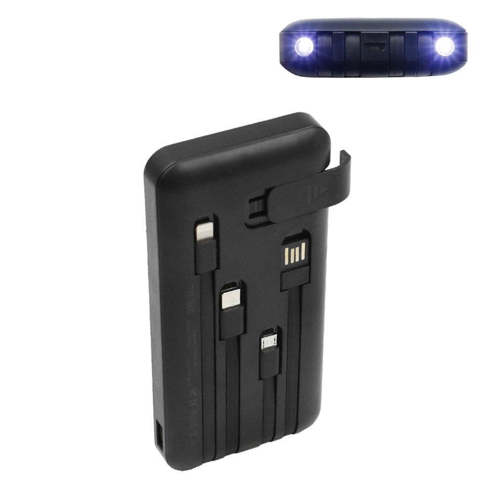 Ηλιακό Powerbank 10000mAh με Ενσωματωμένα Καλώδια Φόρτιση, Θύρα USB-A και Stand Κινητού Treqa Μαύρο (TR-946)