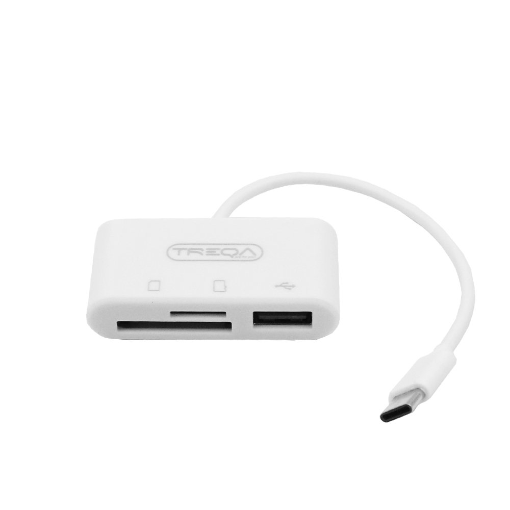 USB Hub OTG και Αναγνώστης Καρτών TF/SD με Βύσμα USB Type-C Treqa Λευκό (USB-5-TC)
