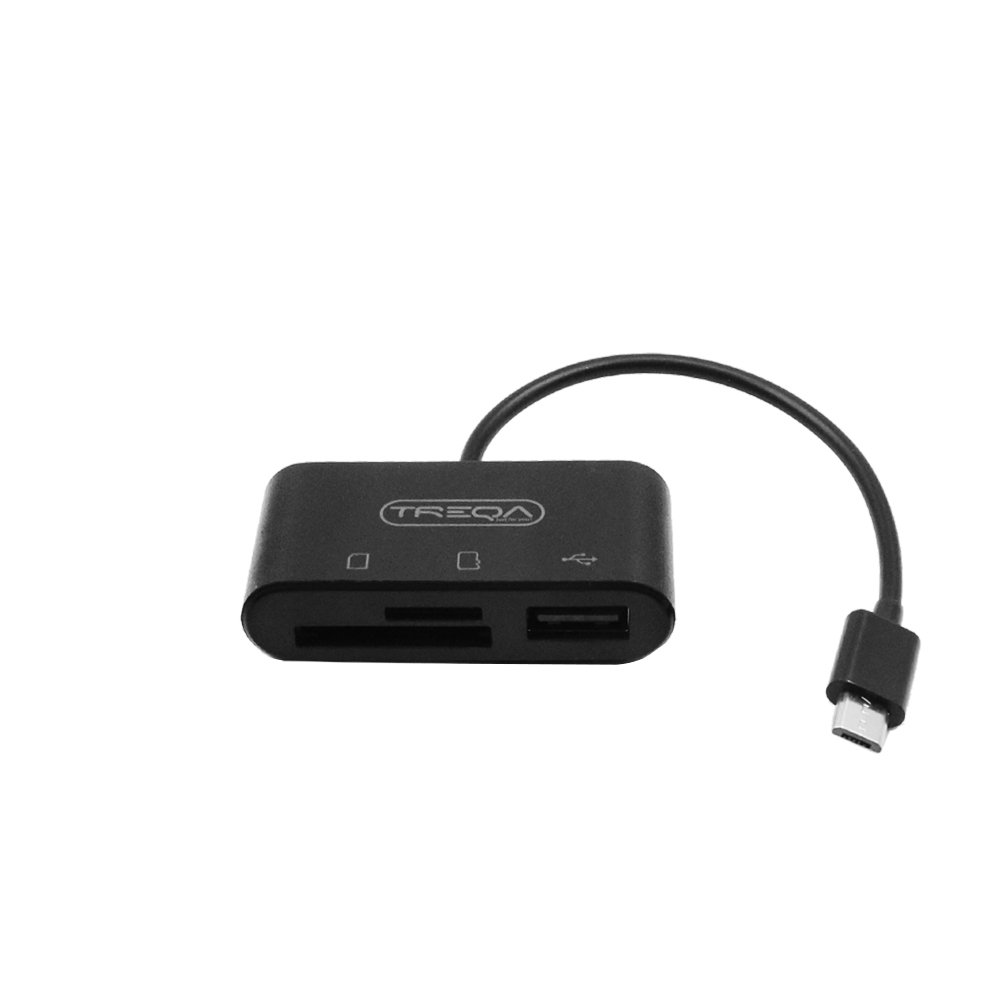 USB Hub OTG και Αναγνώστης Καρτών TF/SD με Βύσμα Micro USB Treqa Μαύρο (USB-5)