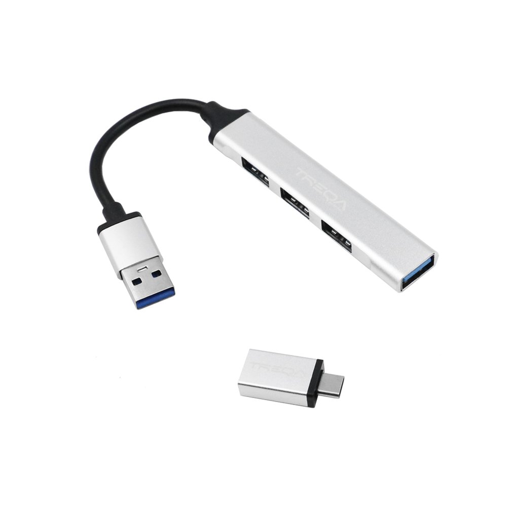 USB Hub 3.0 με 4 Θύρες USB-A και Αντάπτορα Type-C Treqa Ασημί (USB-3)