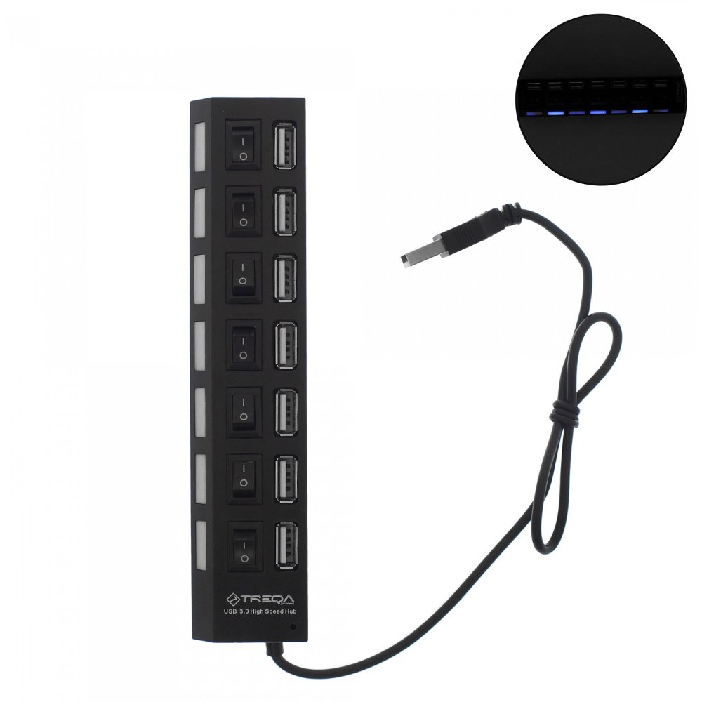 USB Hub 3.0 με 7 Θύρες USB-A και διακόπτες Treqa Μαύρο (USB-7)