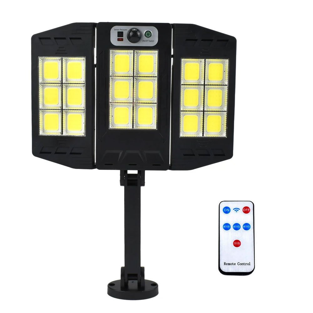 LED Αδιάβροχο Ηλιακό Αναδιπλούμενο Φωτιστικό Τοίχου 100W με Ανιχνευτή Κίνησης Μαύρο (W796-6)