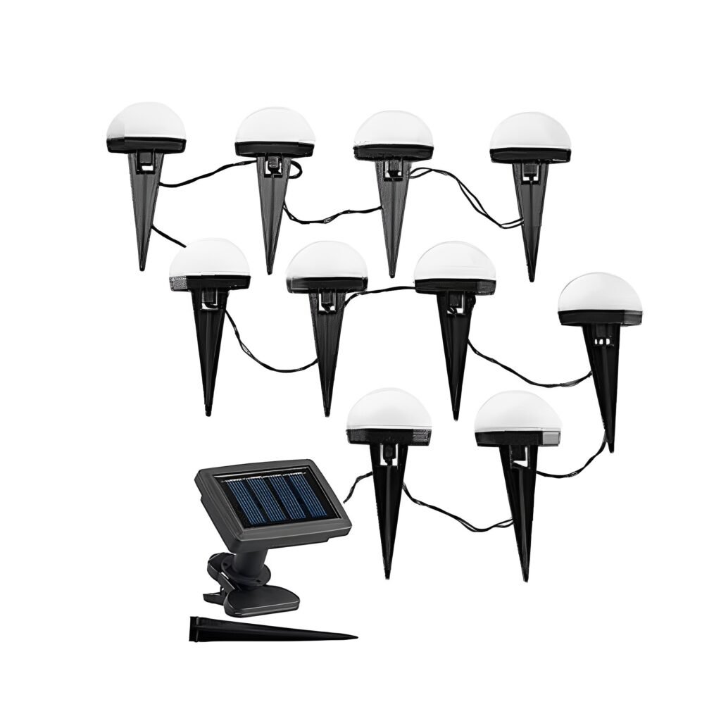 LED Αδιάβροχα Ηλιακά Καρφωτά – Χωνευτά Λαμπάκια Γιρλάντα 3.8m 10 τμχ με Ηλιακό Πάνελ και Ψυχρό Λευκό Φωτισμό