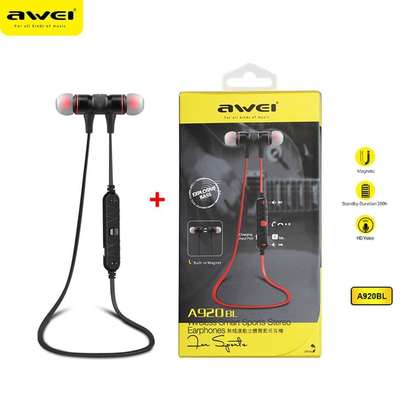 Ακουστικά Bluetooth Handsfree In-ear με Αντοχή στον Ιδρώτα Awei Μαύρα (A920BL)