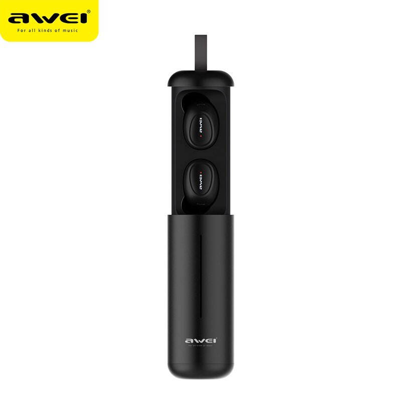 Ακουστικά Earbud Bluetooth Handsfree IPX4 με Αντοχή στον Ιδρώτα και Θήκη Φόρτισης Awei Μαύρα (T55)