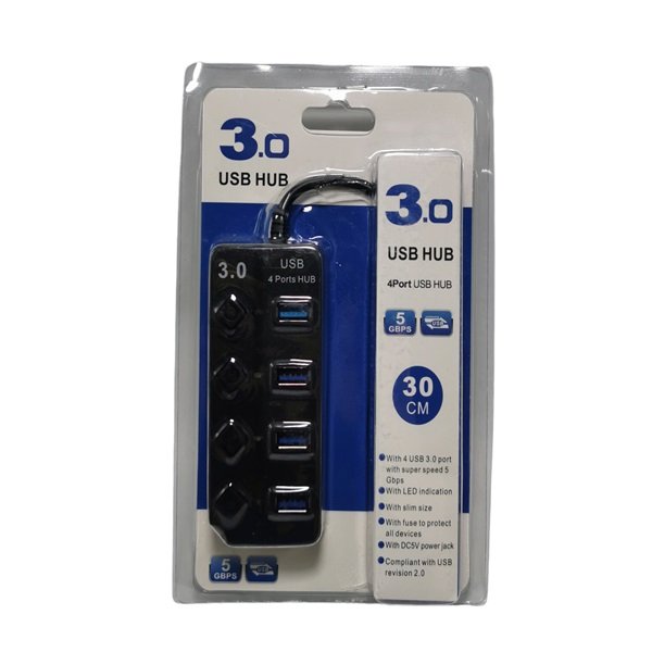Usb hub 3.0 / 4 θυρών με διακόπτες τροφοδοσίας και προσαρμογέα (HQ-4-PORT)