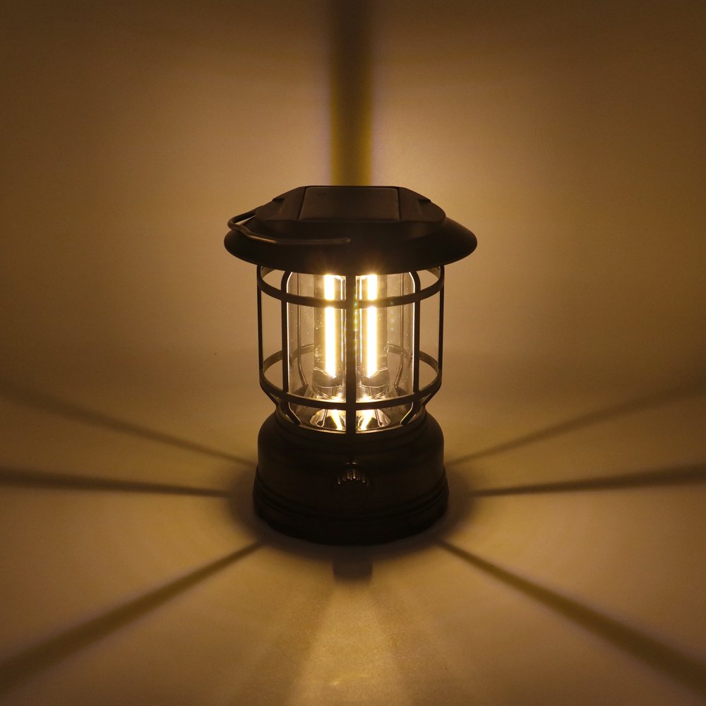 LED Φωτιστικό Φανάρι Μπαταρίας με Γάντζο για Camping COB Θερμό Λευκό Μαύρο (GB-23)