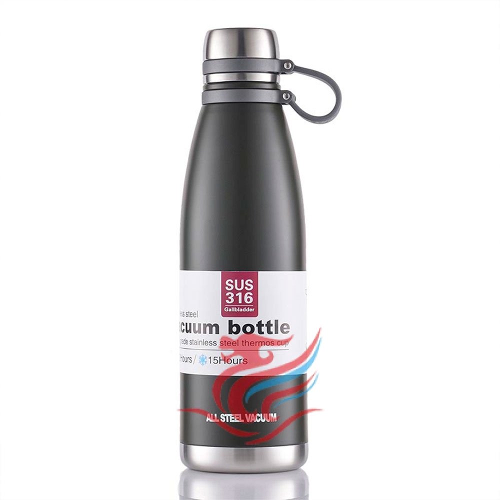 Μπουκάλι Θερμός με Ιμάντα Μεταφοράς 600ml Μαύρο (JB-6063)